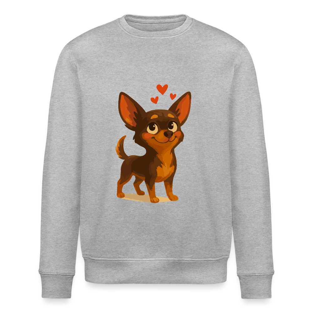 Verliebter Chihuahua Sweatshirt Cartoon Hund mit Herzen – süßes romantisches Tiermotiv, Geschenkidee für Valentinstag und Hundefans - Grau meliert