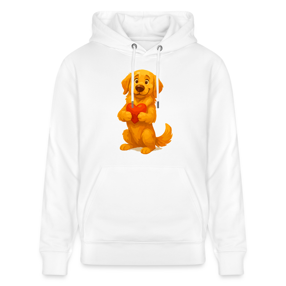 Golden Retriever Hoodie mit Herz – süßer Cartoon Hund, liebevolles Motiv für Hundeliebhaber, Valentinstag oder besondere Geschenkideen - Weiß