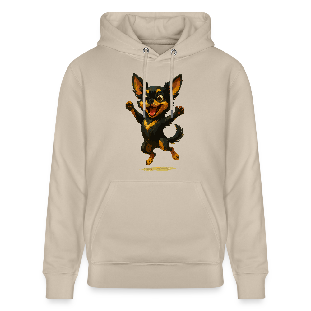 Fröhlicher Chihuahua Cartoon Hund – hüpfendes Tiermotiv voller Lebensfreude, witzige Geschenkidee für Hundefans und Tierfreunde - Beige