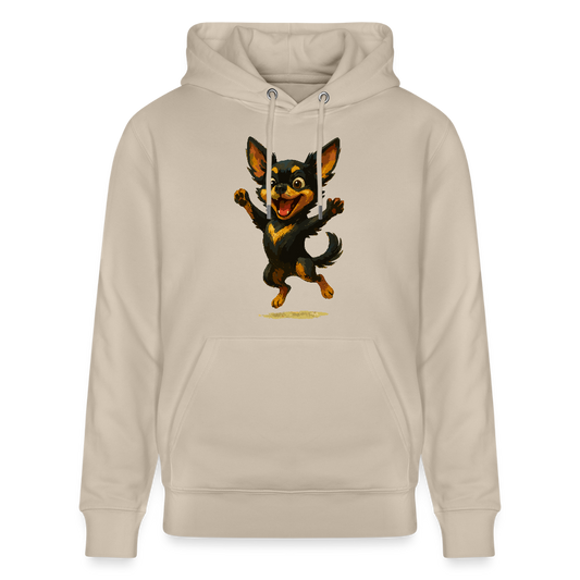 Fröhlicher Chihuahua Cartoon Hund – hüpfendes Tiermotiv voller Lebensfreude, witzige Geschenkidee für Hundefans und Tierfreunde - Beige