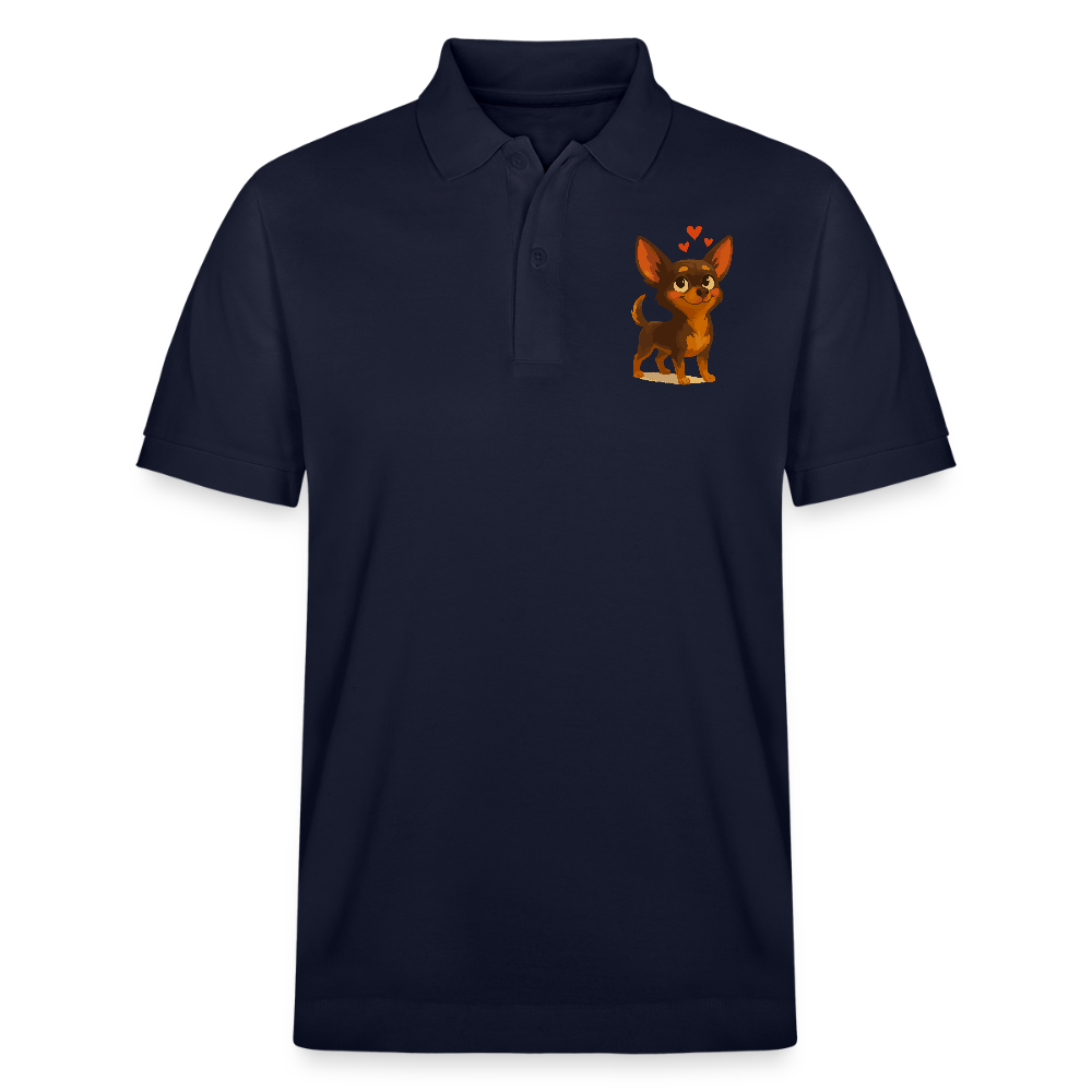 Verliebter Chihuahua Poloshirt Cartoon Hund mit Herzen – süßes romantisches Tiermotiv, Geschenkidee für Valentinstag und Hundefans - Navy