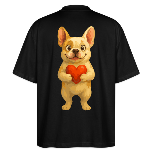 Französische Bulldogge Oversized mit Herz Cartoon – Liebevolles Hunde Motiv für Valentinstag, Freundschaft und Geschenkideen - Schwarz