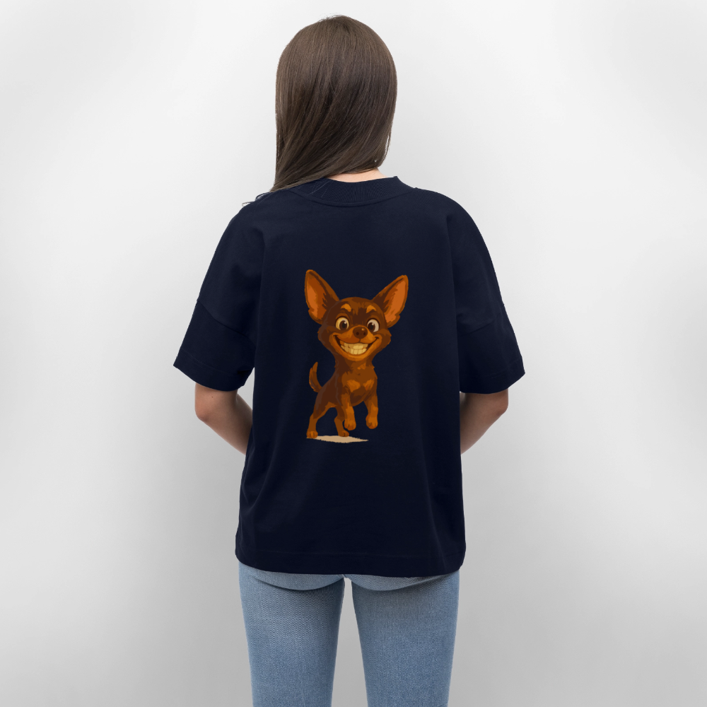 Grinsender Chihuahua Oversized Cartoon Hund – witziges Tiermotiv mit großem Lächeln, Geschenkidee für Hundefans und Tierfreunde - Navy