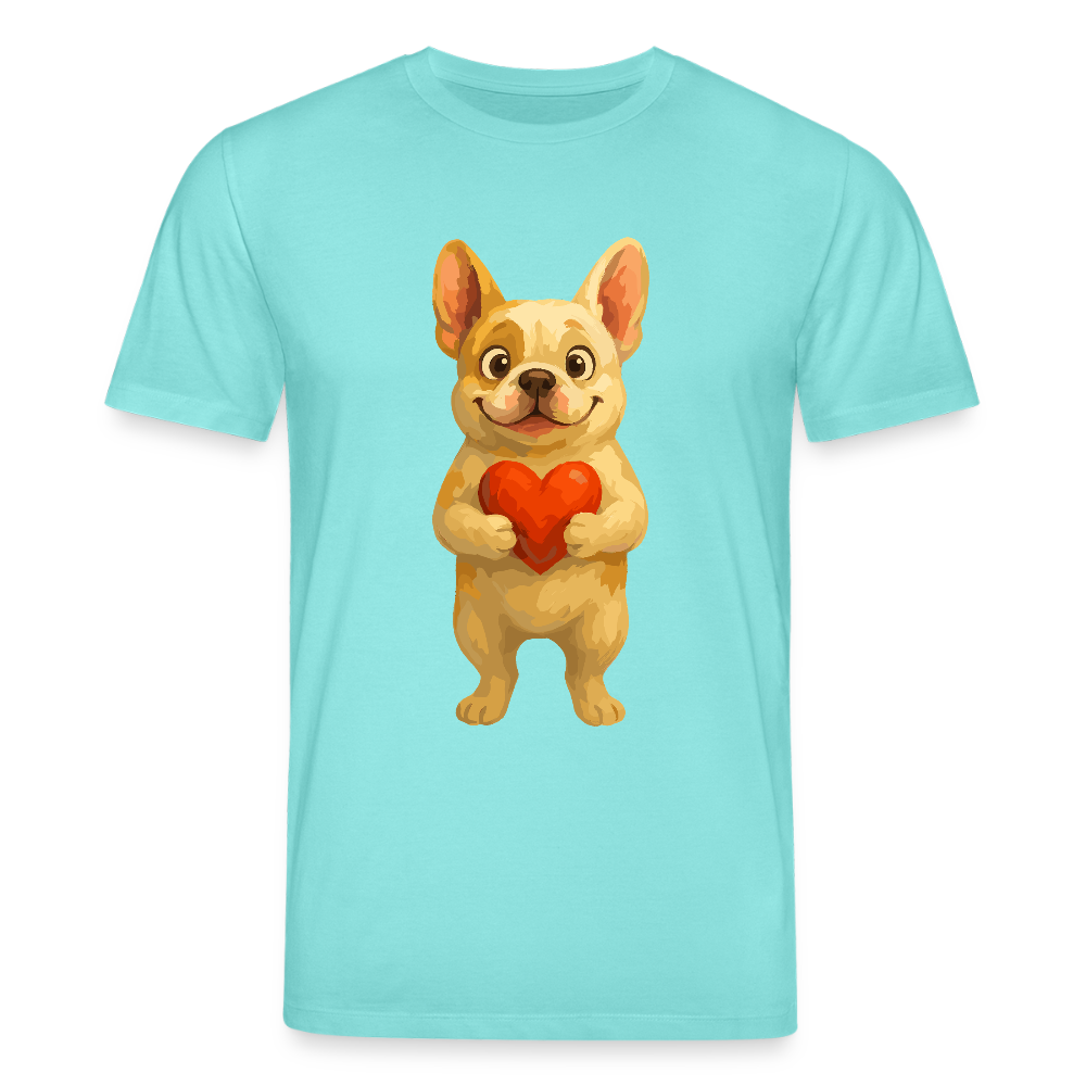 Französische Bulldogge T-Shirt mit Herz Cartoon – Liebevolles Hunde Motiv für Valentinstag, Freundschaft und Geschenkideen - Poolblau