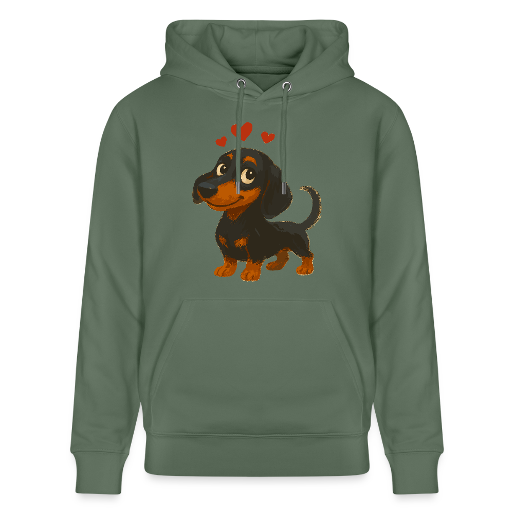 Dackel Hoodie – Verliebter Cartoon Dachshund | Süßer Hund Pullover Geschenk mit Herzen für Valentinstag & Hundefans - Tanngrün
