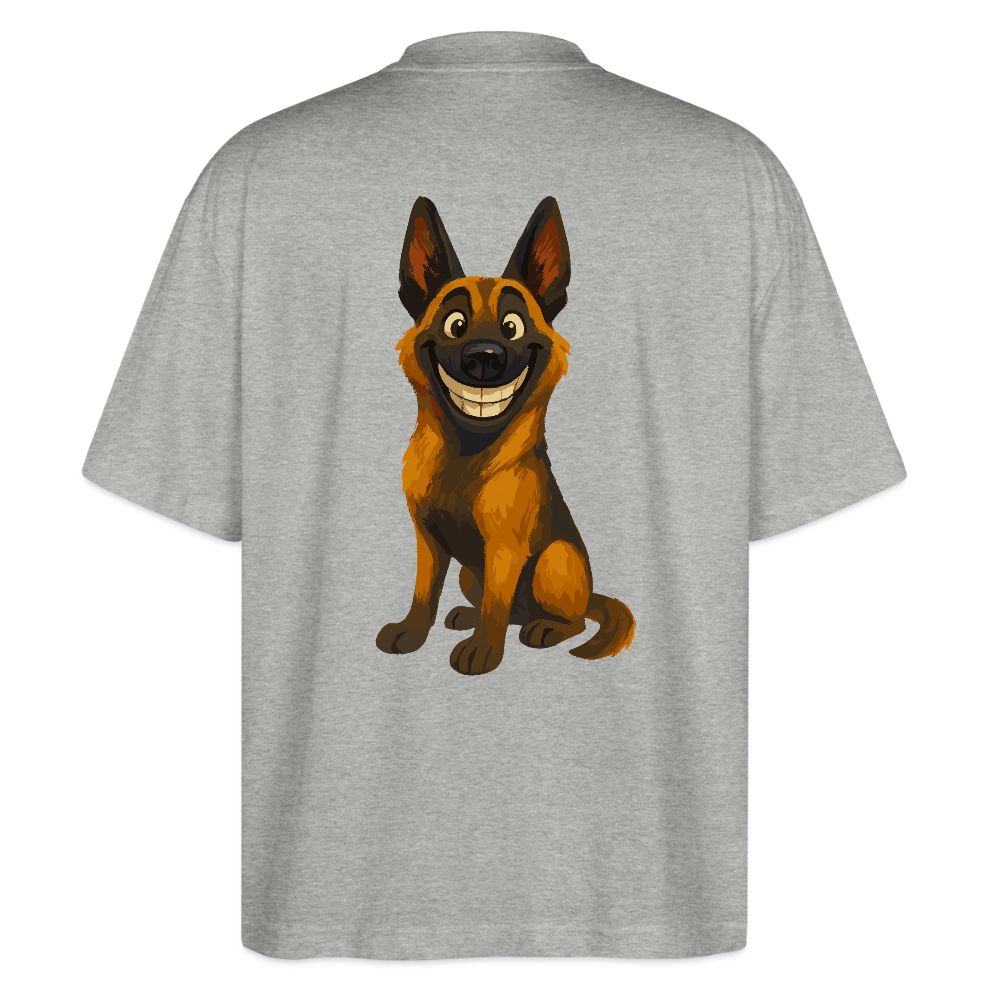 Malinois Oversized Grinsender Cartoon – lustiger Belgischer Schäferhund im gemalten Stil als humorvolles Hunde Motiv für Hundeliebhaber - Grau meliert