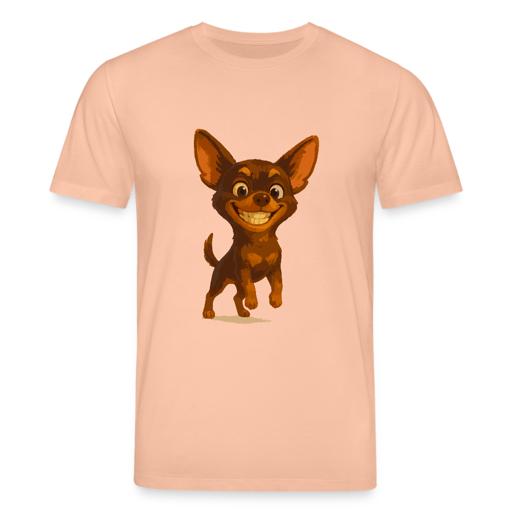 Grinsender Chihuahua T-Shirt Cartoon Hund – witziges Tiermotiv mit großem Lächeln, Geschenkidee für Hundefans und Tierfreunde - Pfirsich