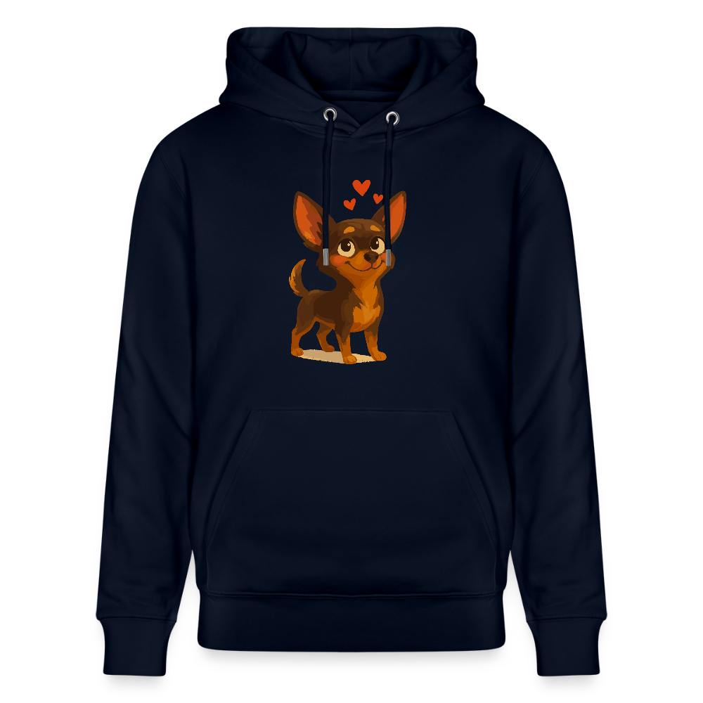 Verliebter Chihuahua Hoodie Cartoon Hund mit Herzen – süßes romantisches Tiermotiv, Geschenkidee für Valentinstag und Hundefans - Navy