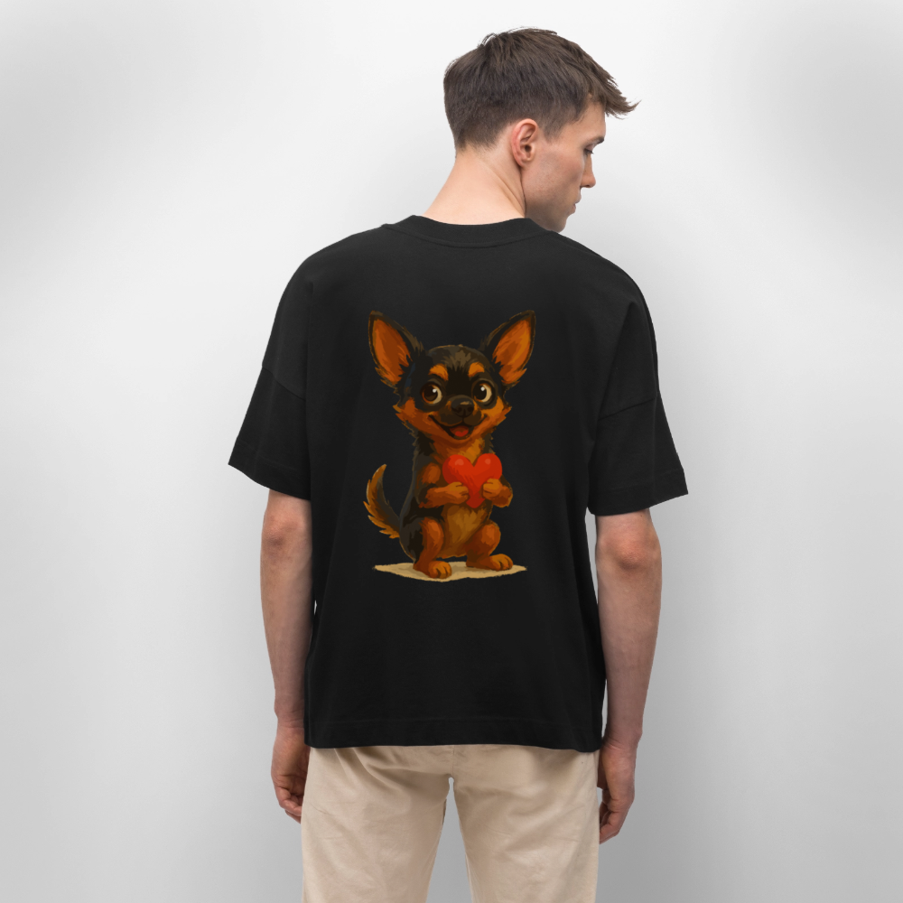 Chihuahua Oversized Cartoon Hund mit Herz – süßes Tiermotiv, Geschenkidee für Hundefans, Valentinstag und romantische Anlässe - Schwarz