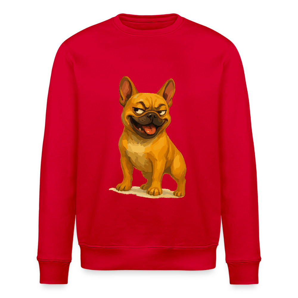 Französische Bulldogge Sweatshirt - Frecher Cartoon mit verschmitztem Grinsen – Humorvolles Hunde Motiv für Tierfreunde und Geschenkideen - Rot