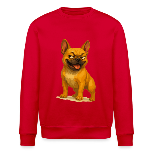 Französische Bulldogge Sweatshirt - Frecher Cartoon mit verschmitztem Grinsen – Humorvolles Hunde Motiv für Tierfreunde und Geschenkideen - Rot