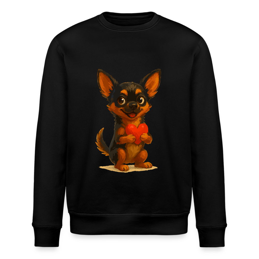 Chihuahua Sweatshirt Cartoon Hund mit Herz – süßes Tiermotiv, Geschenkidee für Hundefans, Valentinstag und romantische Anlässe - Schwarz