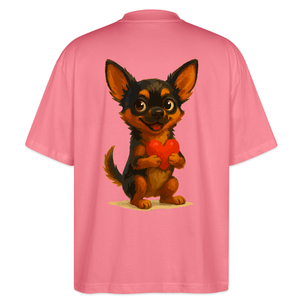 Chihuahua Oversized Cartoon Hund mit Herz – süßes Tiermotiv, Geschenkidee für Hundefans, Valentinstag und romantische Anlässe - Pink