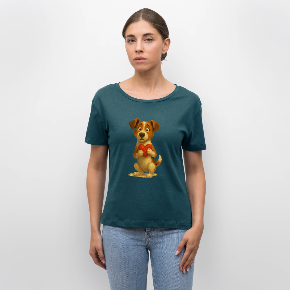 Jack Russell Terrier Shirt mit Herz – süßes Cartoon Motiv, liebevoller Hund, Geschenkidee für Valentinstag und Hundeliebhaber - Dunkles Petrol