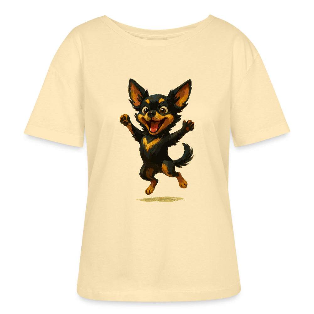 Fröhlicher Chihuahua Cartoon Hund – hüpfendes Tiermotiv voller Lebensfreude, witzige Geschenkidee für Hundefans und Tierfreunde - Creme