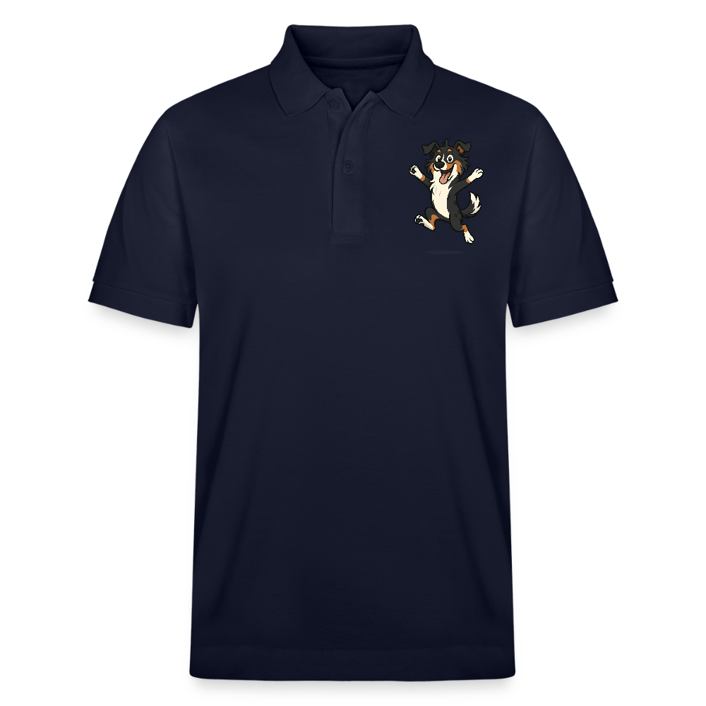 Australian Shepherd Poloshirt Cartoon hüpfend – Fröhliches Hunde Motiv voller Freude und Energie für Hundeliebhaber und Geschenkideen - Navy