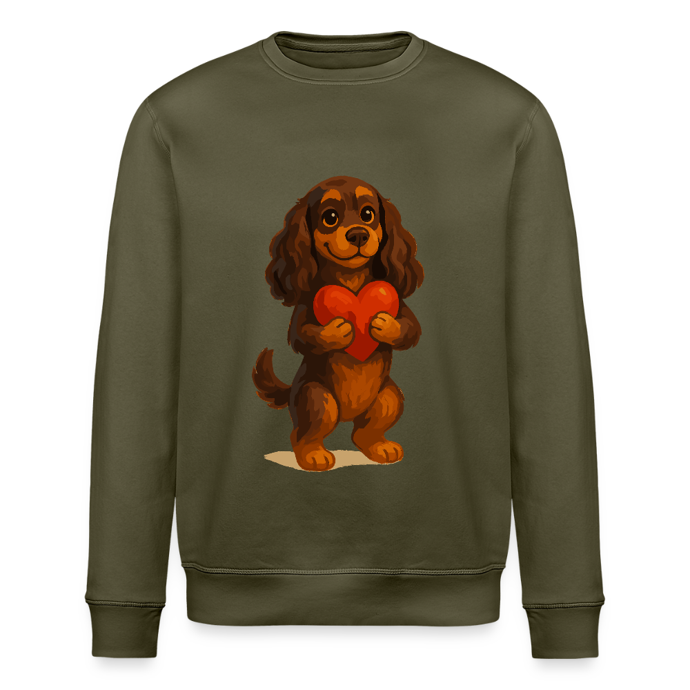Cocker Spaniel Sweatshirt mit Herz – Süßer Cartoon Hund, perfektes Motiv für Valentinstag und Hundeliebhaber - Khaki