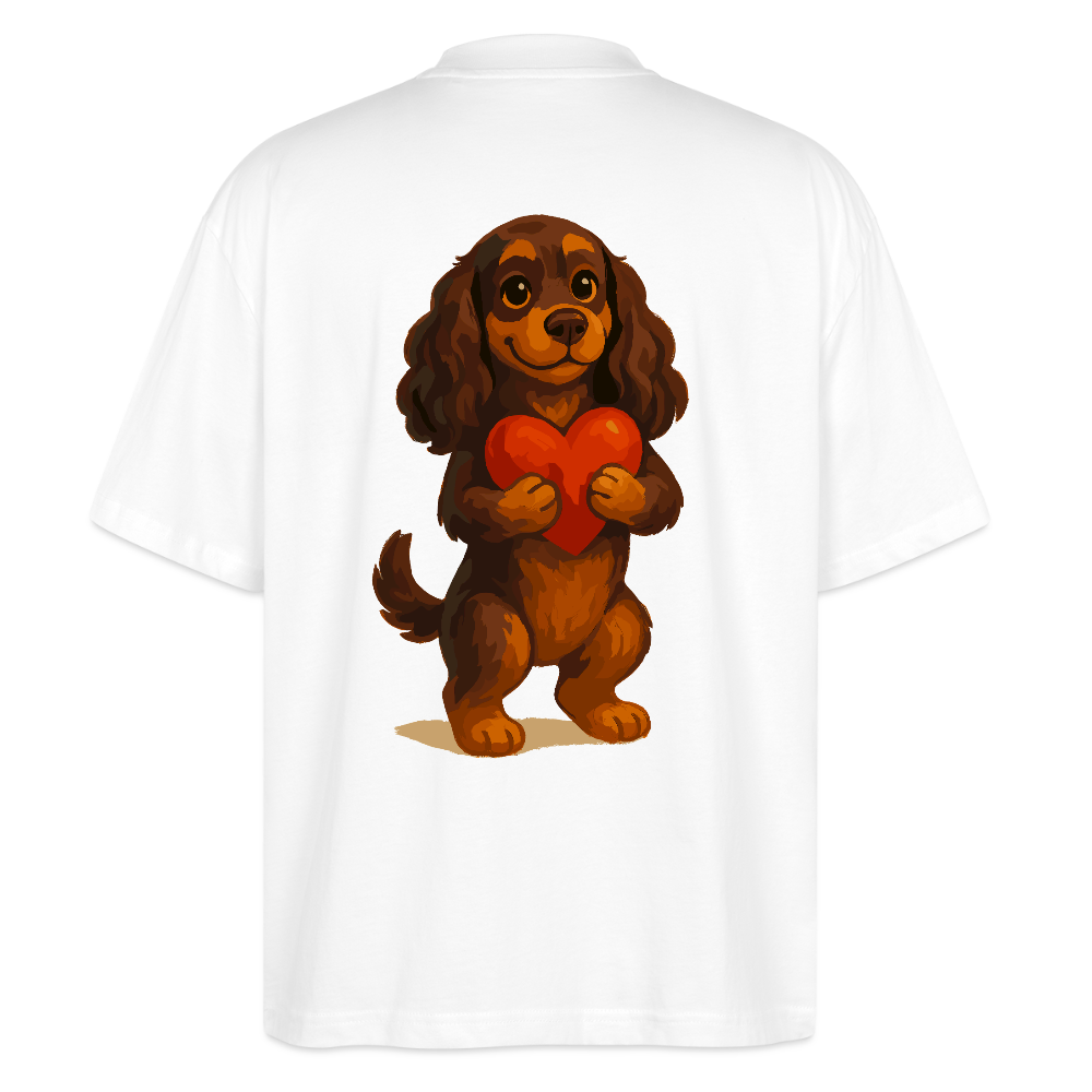 Cocker Spaniel Oversized mit Herz – Süßer Cartoon Hund, perfektes Motiv für Valentinstag und Hundeliebhaber - Weiß