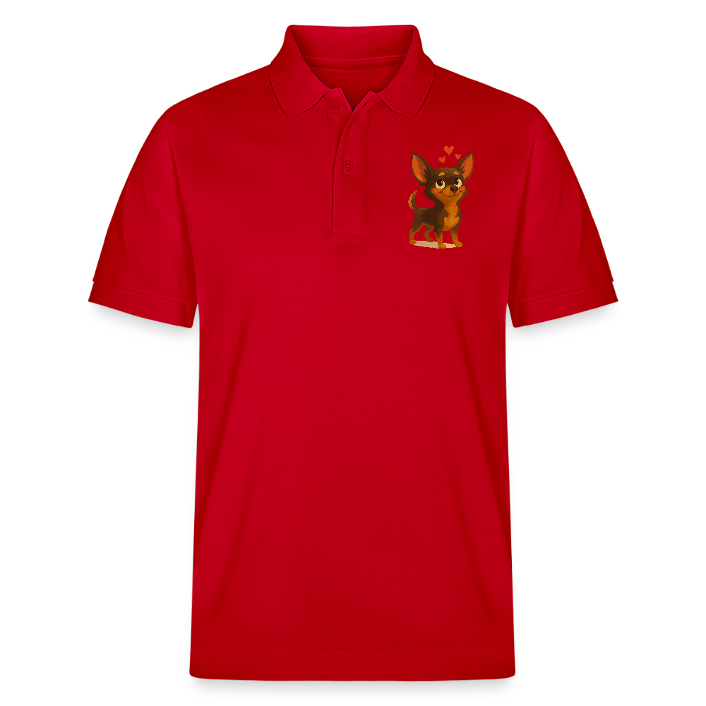 Verliebter Chihuahua Poloshirt Cartoon Hund mit Herzen – süßes romantisches Tiermotiv, Geschenkidee für Valentinstag und Hundefans - Rot