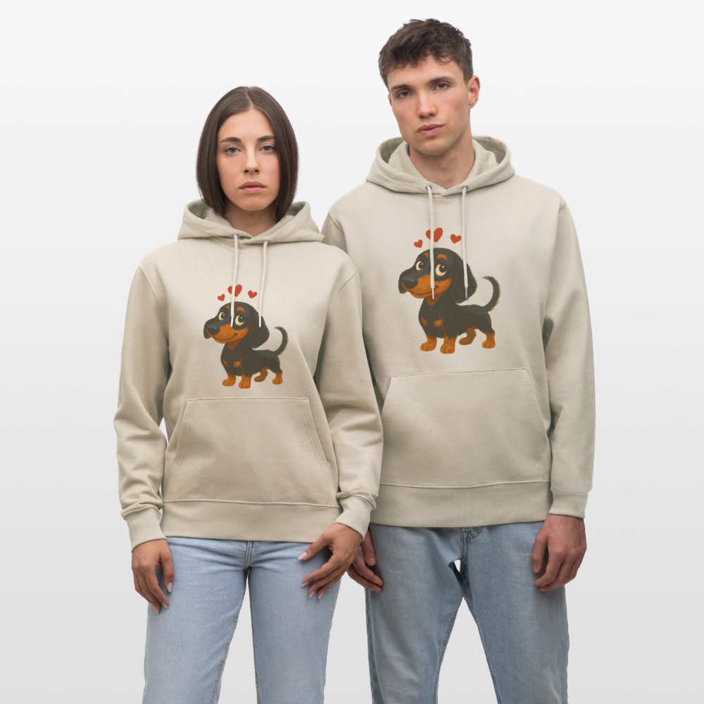 Dackel Hoodie – Verliebter Cartoon Dachshund | Süßer Hund Pullover Geschenk mit Herzen für Valentinstag & Hundefans - Beige