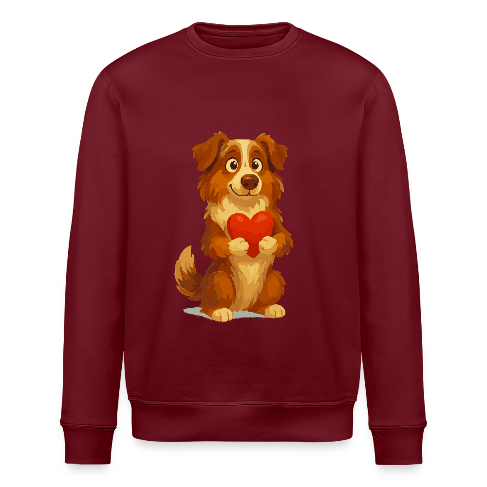 Australian Shepherd Sweatshirt Süßer Cartoon mit Herz – Liebevolles Hunde Motiv für Valentinstag, Freundschaft und Geschenkideen - Burgunderrot
