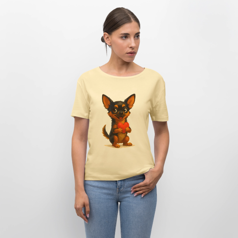 Chihuahua Shirt Cartoon Hund mit Herz – süßes Tiermotiv, Geschenkidee für Hundefans, Valentinstag und romantische Anlässe - Creme