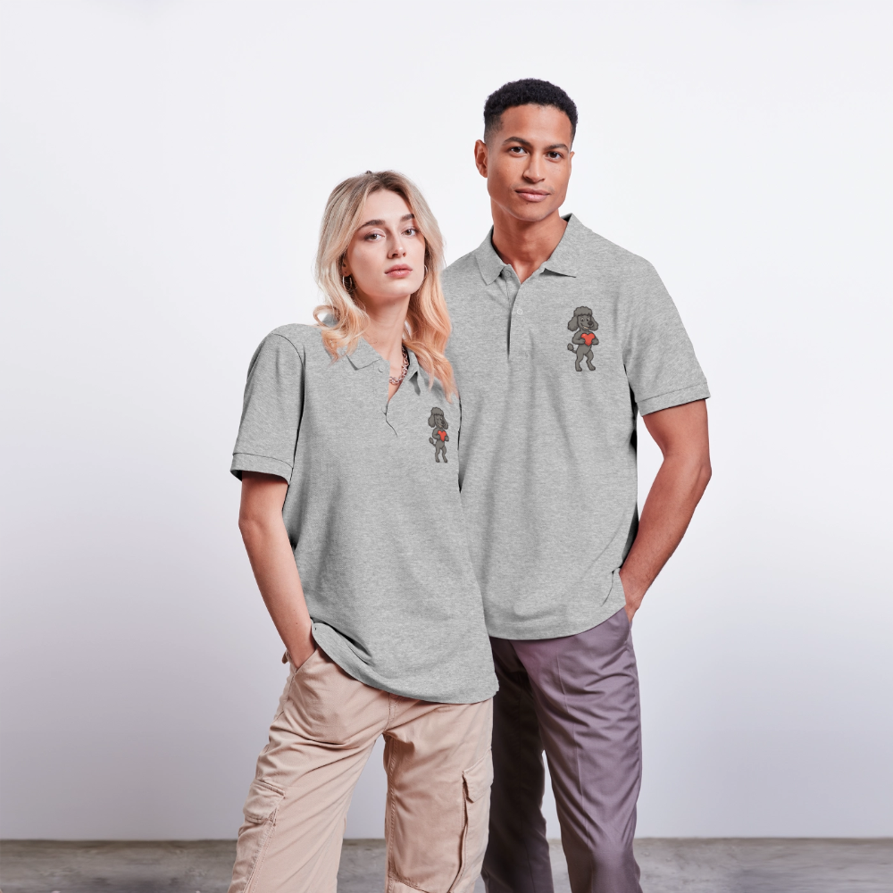 Pudel Poloshirt mit Herz Cartoon – Liebevolles Hunde Motiv für Valentinstag, Geschenke und Hundeliebhaber - Grau meliert