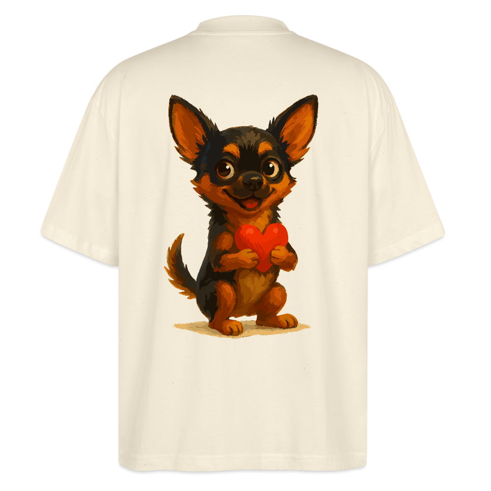 Chihuahua Oversized Cartoon Hund mit Herz – süßes Tiermotiv, Geschenkidee für Hundefans, Valentinstag und romantische Anlässe - Weißgrau