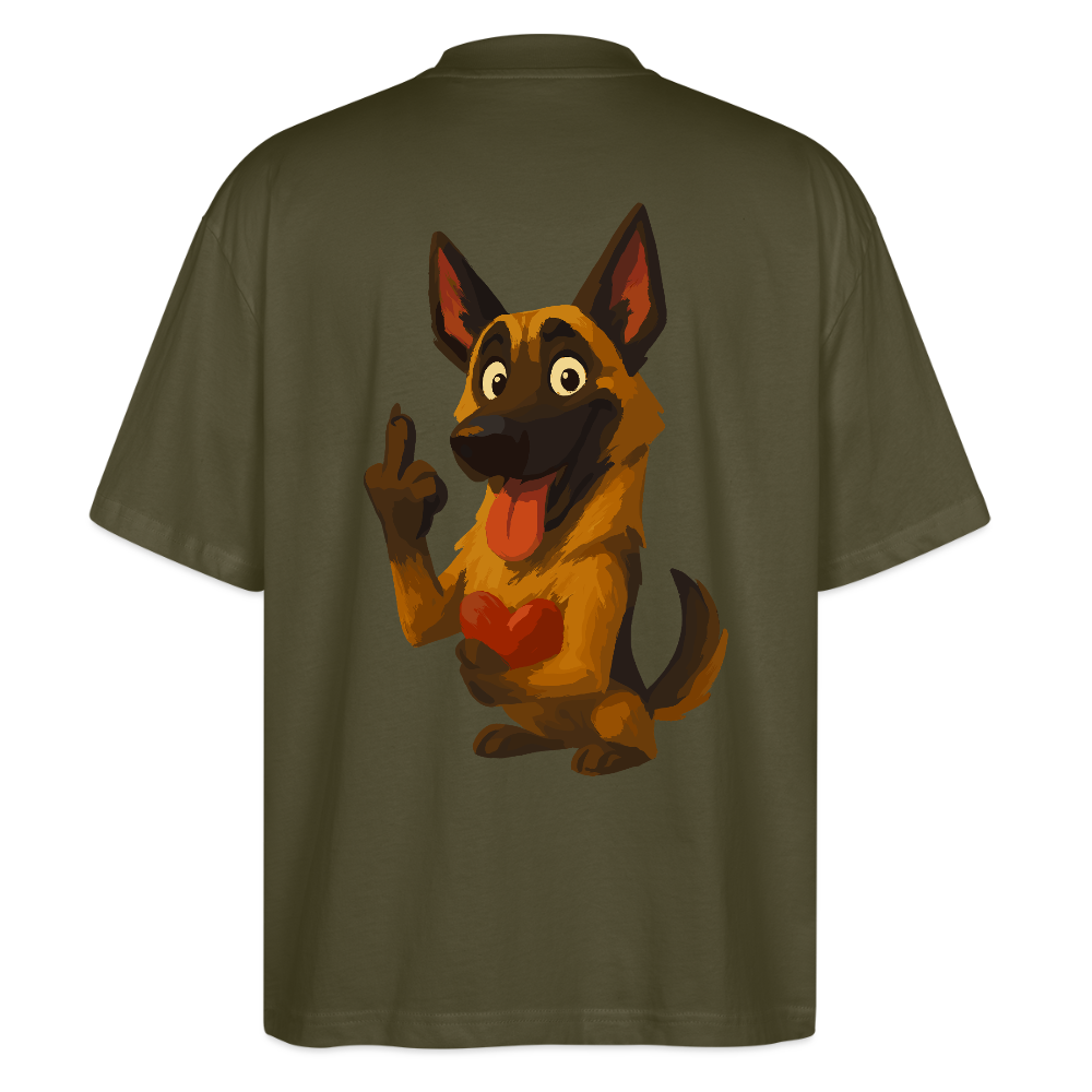 Frecher Malinois Oversized mit Herz – witziges und provokantes Hunde Cartoon Motiv für Hundeliebhaber mit Sinn für Humor - Khaki