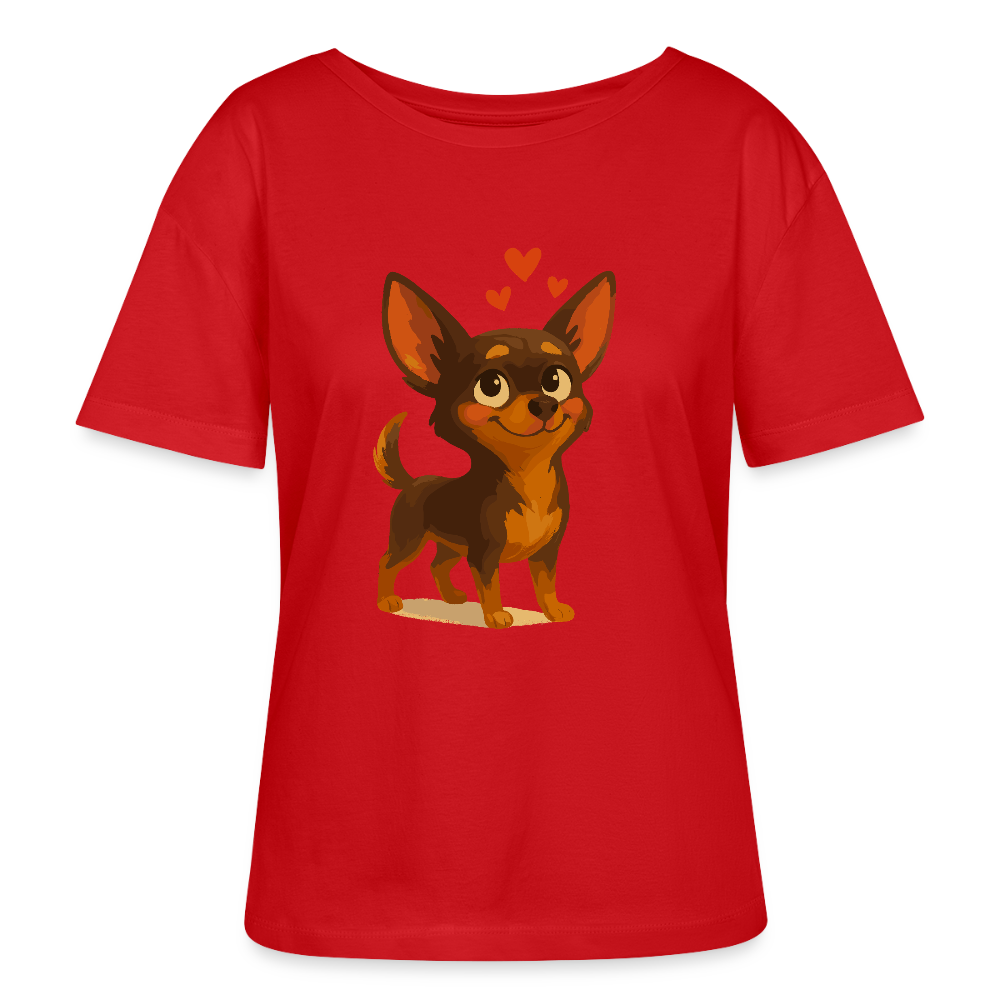 Verliebter Chihuahua Shirt Cartoon Hund mit Herzen – süßes romantisches Tiermotiv, Geschenkidee für Valentinstag und Hundefans - Rot