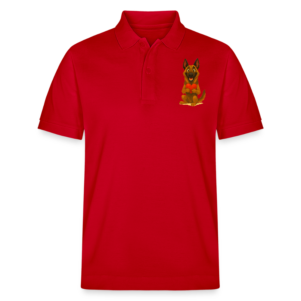 Malinois Poloshirt mit Herz Cartoon – liebevoller Belgischer Schäferhund als Hunde Motiv für Hundeliebhaber und Geschenkideen - Rot
