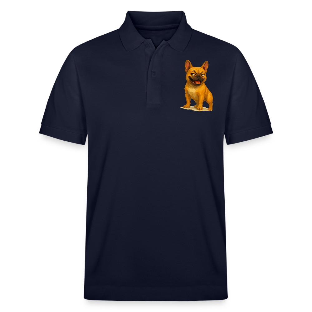 Französische Bulldogge Poloshirt - Frecher Cartoon mit verschmitztem Grinsen – Humorvolles Hunde Motiv für Tierfreunde und Geschenkideen - Navy