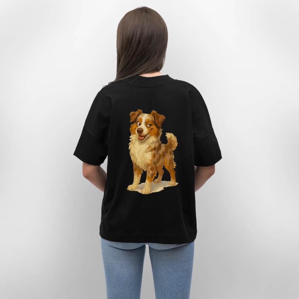 Australian Shepherd Oversized Frecher Cartoon mit verschmitztem Grinsen – Humorvolles Hunde Motiv für Tierfreunde und Geschenkideen - Schwarz