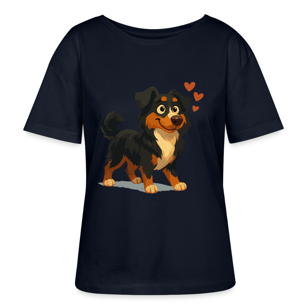 Australian Shepherd Shirt Verliebter Cartoon mit roten Herzen – Liebevolles Hunde Motiv für Valentinstag, Freundschaft und Geschenkideen - Navy