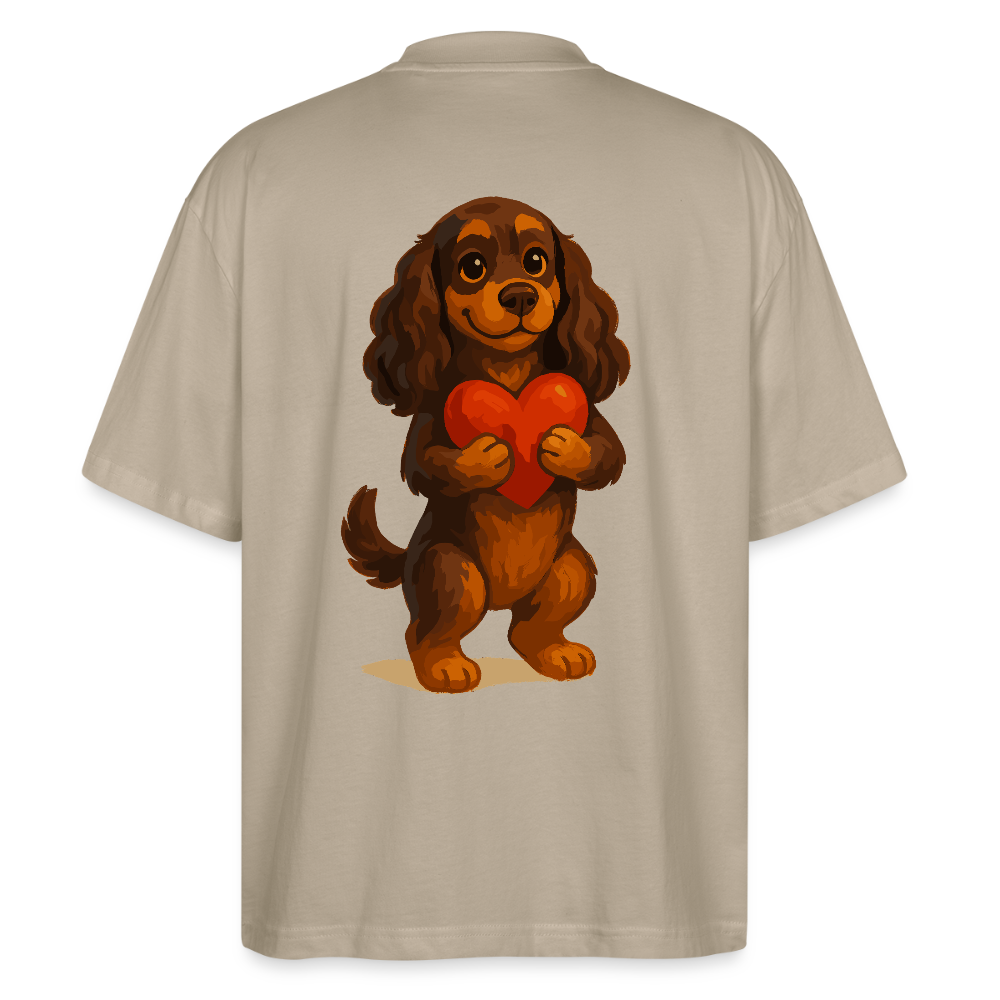 Cocker Spaniel Oversized mit Herz – Süßer Cartoon Hund, perfektes Motiv für Valentinstag und Hundeliebhaber - Steingrau