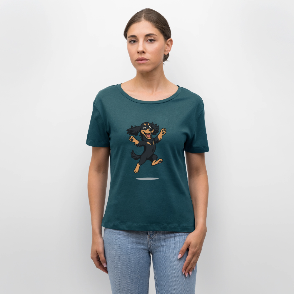 Cocker Spaniel Shirt - fröhlicher hüpfender Cartoon  – lustiges Hundemotiv voller Freude, Geschenkidee für Hundeliebhaber und Tierfreunde - Dunkles Petrol