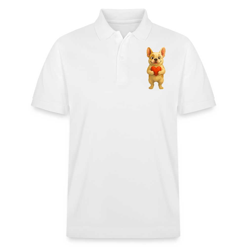 Französische Bulldogge Poloshirt mit Herz Cartoon – Liebevolles Hunde Motiv für Valentinstag, Freundschaft und Geschenkideen - Weiß