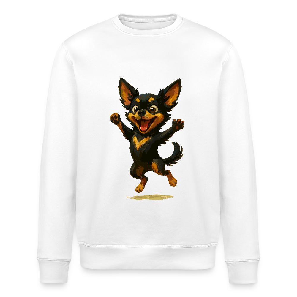 Fröhlicher Chihuahua Cartoon Hund – hüpfendes Tiermotiv voller Lebensfreude, witzige Geschenkidee für Hundefans und Tierfreunde - Weiß