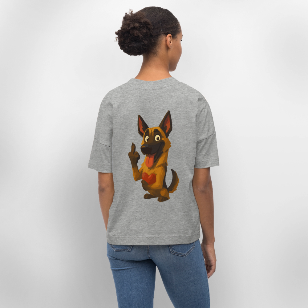 Frecher Malinois Oversized mit Herz – witziges und provokantes Hunde Cartoon Motiv für Hundeliebhaber mit Sinn für Humor - Grau meliert