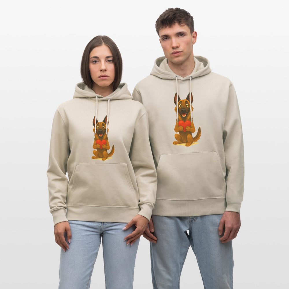 Malinois Hoodie mit Herz Cartoon – liebevoller Belgischer Schäferhund als Hunde Motiv für Hundeliebhaber und Geschenkideen - Beige