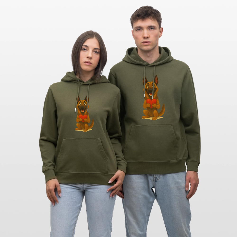 Malinois Hoodie mit Herz Cartoon – liebevoller Belgischer Schäferhund als Hunde Motiv für Hundeliebhaber und Geschenkideen - Khaki Grün