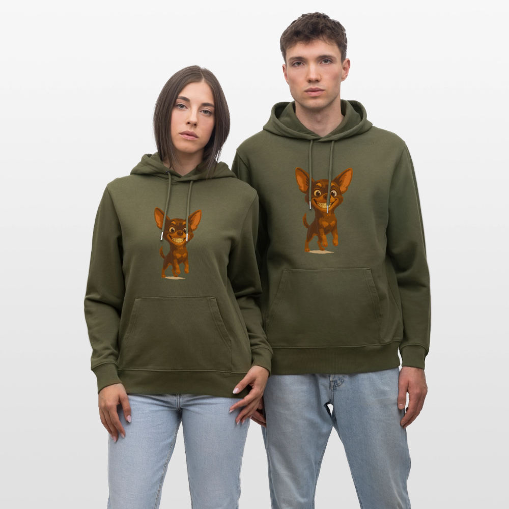 Grinsender Chihuahua Hoodie Cartoon Hund – witziges Tiermotiv mit großem Lächeln, Geschenkidee für Hundefans und Tierfreunde - Khaki Grün