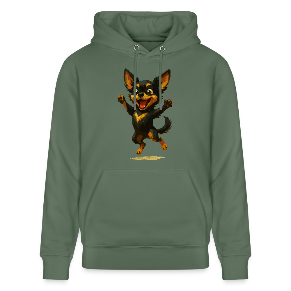 Fröhlicher Chihuahua Cartoon Hund – hüpfendes Tiermotiv voller Lebensfreude, witzige Geschenkidee für Hundefans und Tierfreunde - Tanngrün