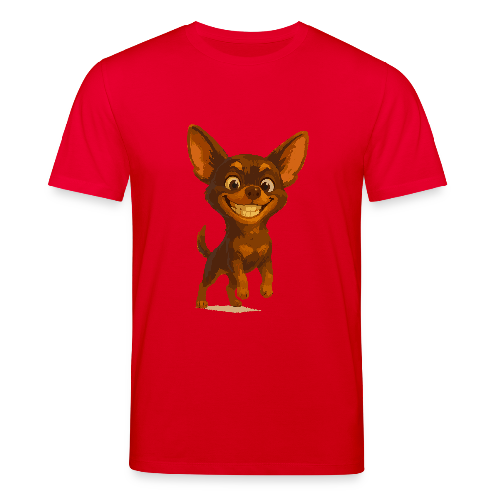 Grinsender Chihuahua T-Shirt Cartoon Hund – witziges Tiermotiv mit großem Lächeln, Geschenkidee für Hundefans und Tierfreunde - Rot