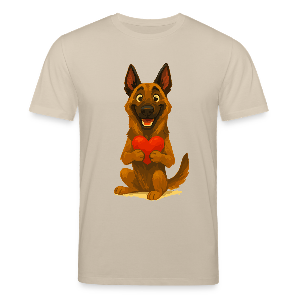 Malinois T-Shirt mit Herz Cartoon – liebevoller Belgischer Schäferhund als Hunde Motiv für Hundeliebhaber und Geschenkideen - Beige