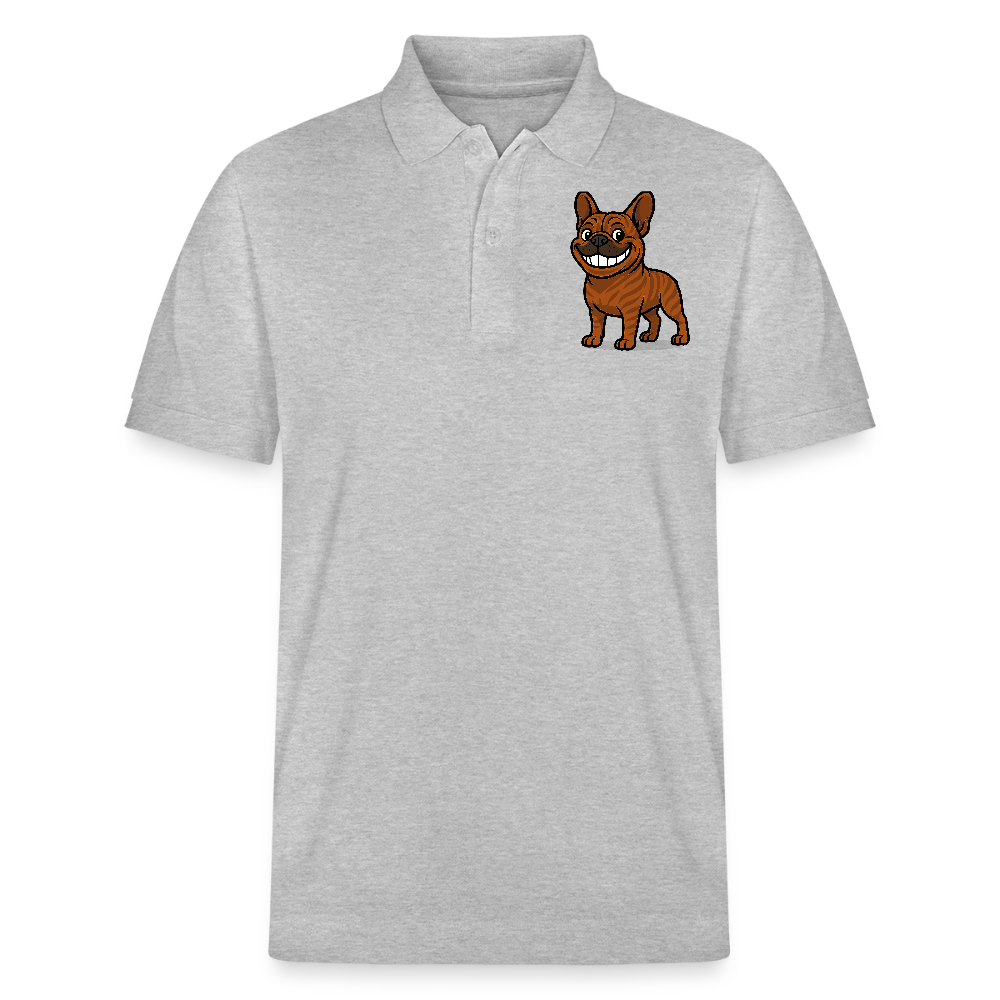 Französische Bulldogge Poloshirt - Cartoon mit breitem Grinsen – Lustiges Hunde Motiv für Humor-Fans, Tierfreunde und Geschenkideen - Grau meliert