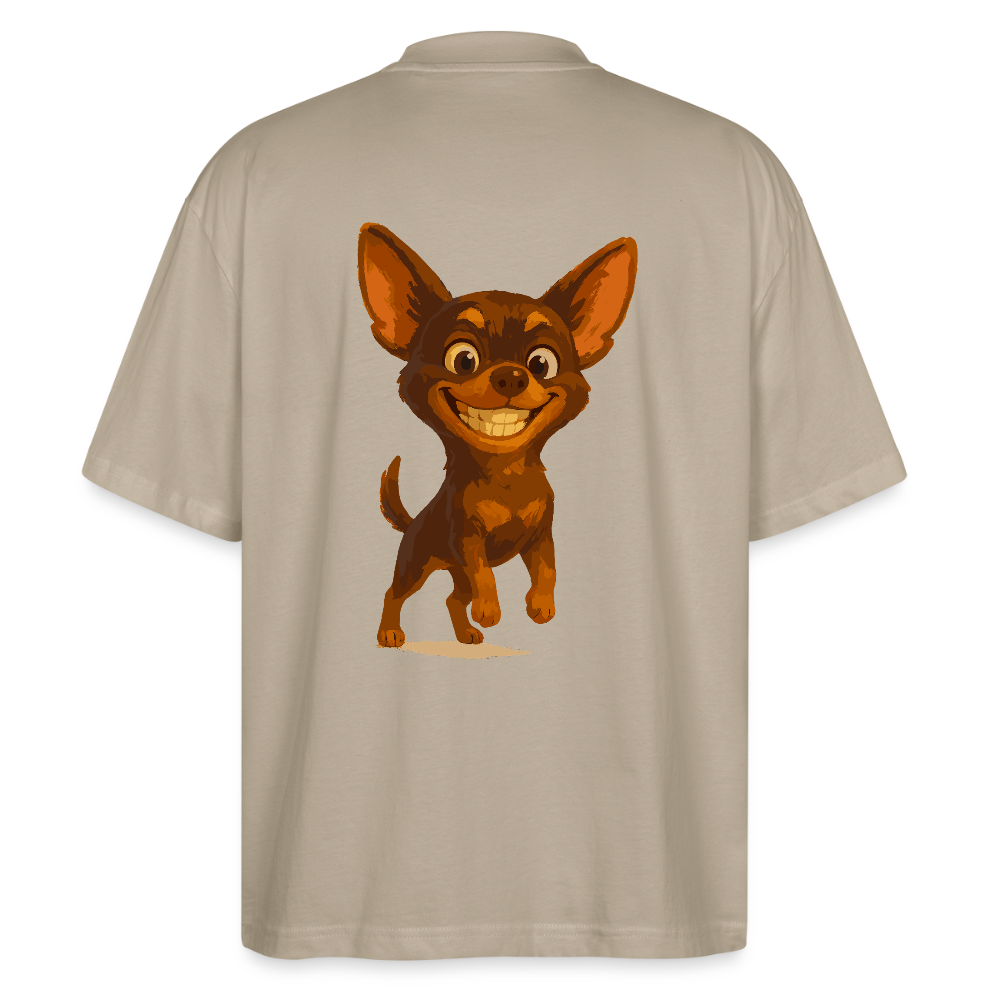 Grinsender Chihuahua Oversized Cartoon Hund – witziges Tiermotiv mit großem Lächeln, Geschenkidee für Hundefans und Tierfreunde - Steingrau