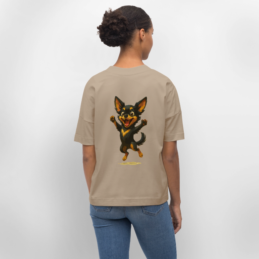 Fröhlicher Chihuahua Cartoon Hund – hüpfendes Tiermotiv voller Lebensfreude, witzige Geschenkidee für Hundefans und Tierfreunde - Steingrau