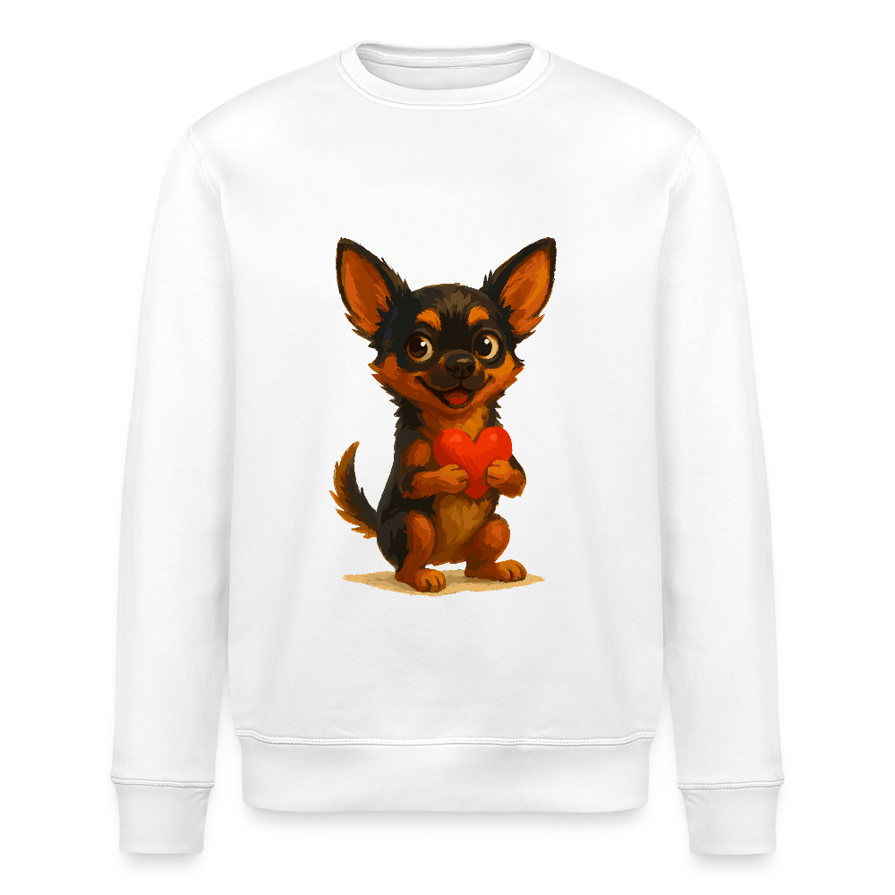 Chihuahua Sweatshirt Cartoon Hund mit Herz – süßes Tiermotiv, Geschenkidee für Hundefans, Valentinstag und romantische Anlässe - Weiß