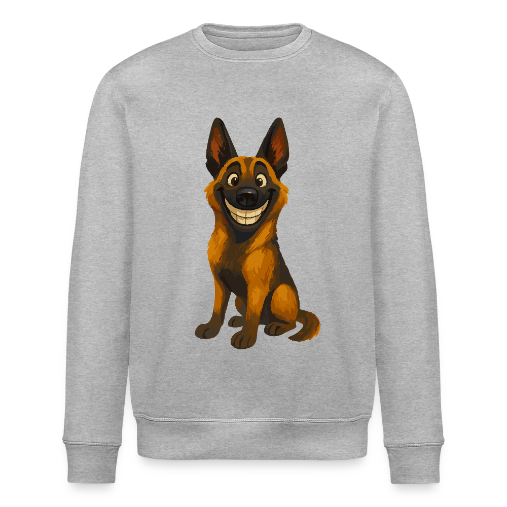 Malinois Sweatshirt Grinsender Cartoon – lustiger Belgischer Schäferhund im gemalten Stil als humorvolles Hunde Motiv für Hundeliebhaber - Grau meliert